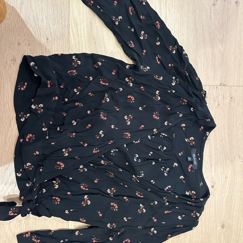 Floral Black Wrap Blouse
